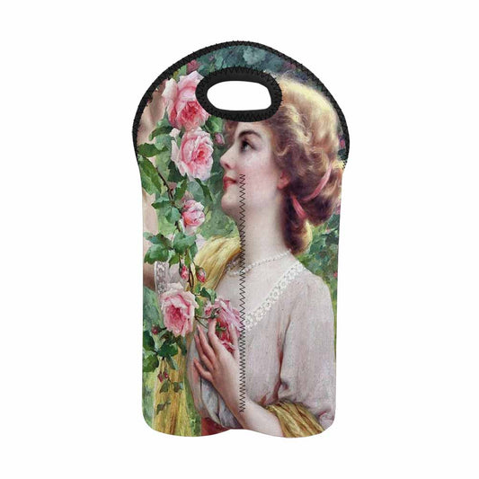 Victorian lady design 2 Bottle wine bag, lady picking pink rose