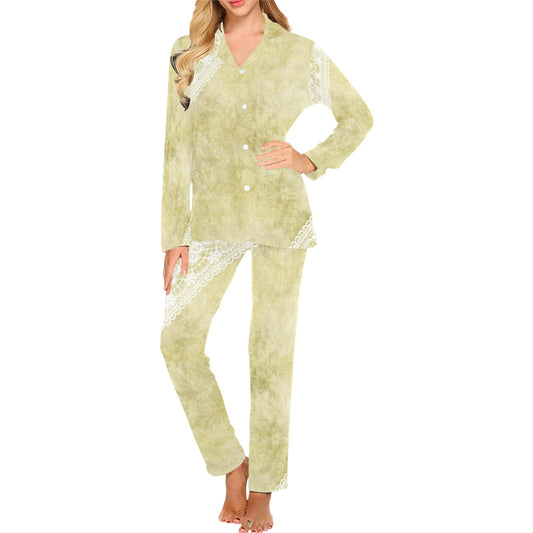 Victorian printed lace pajama set, design 43 Women's Long Pajama Set (Sets 02)