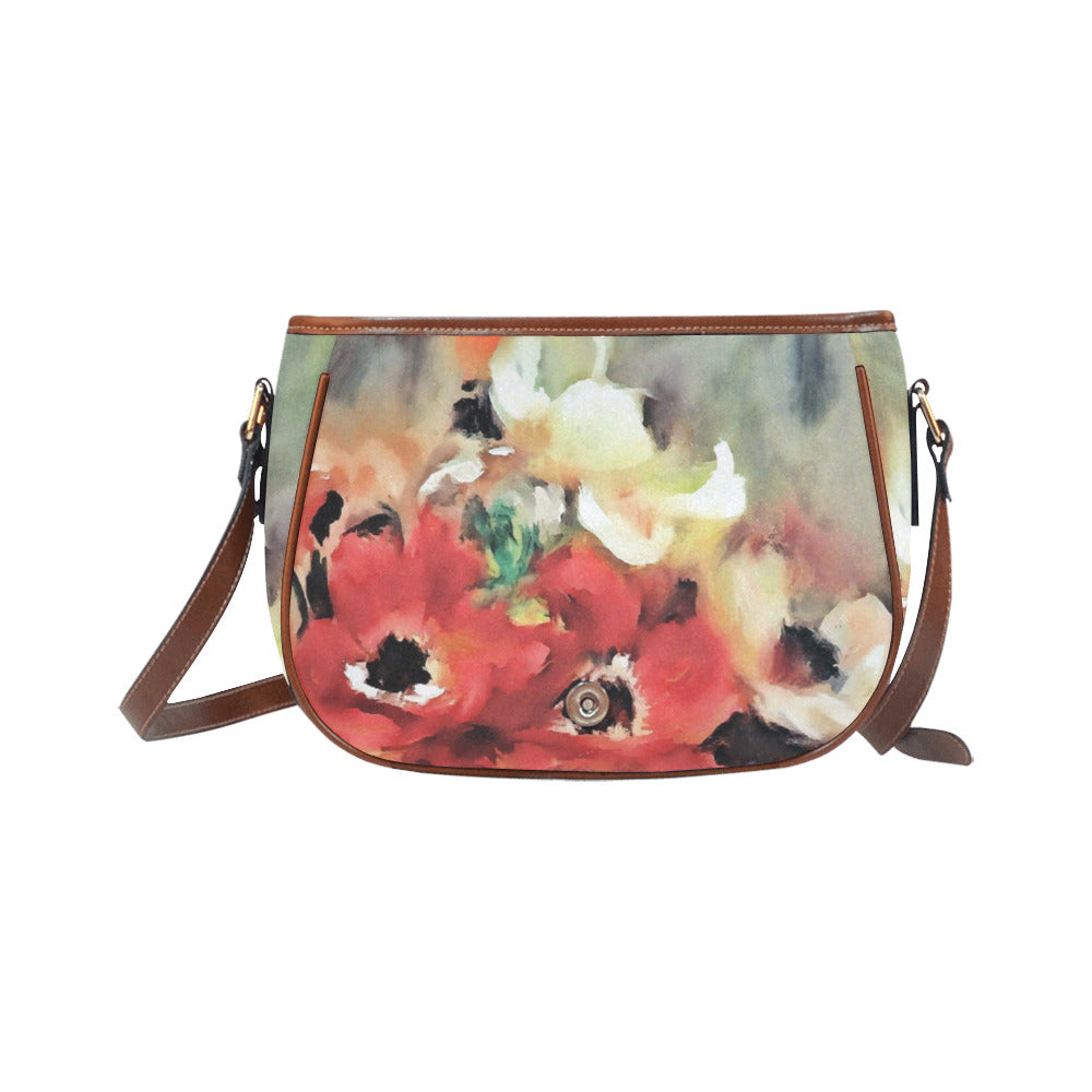 Vintage floral handbag, Design 14 Model 1695341 Saddle Bag/Large (Model 1649)