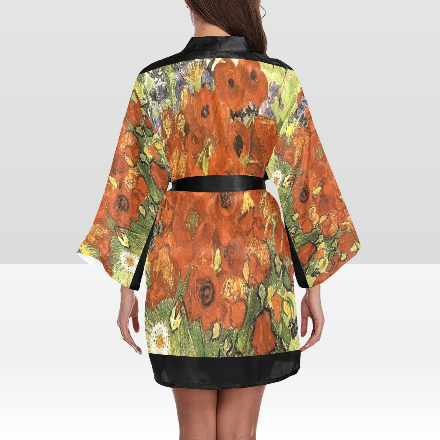 Vintage Floral Kimono Robe, Black or White Trim, Sizes XS to 2XL, Design 56