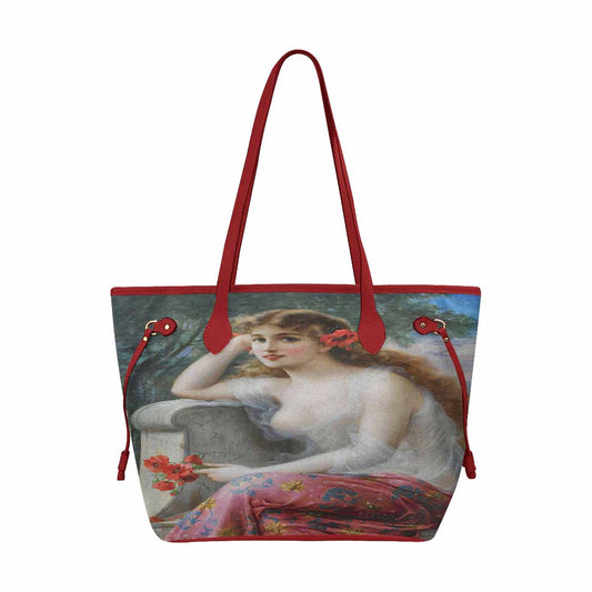 Victorian Lady Design Handbag, Model 1695361, Young Beauty With Poppies, RED TRIM