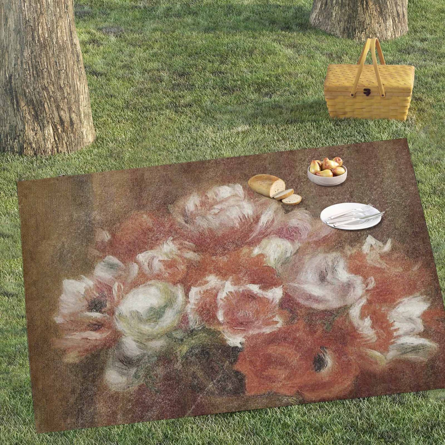 Vintage Floral waterproof picnic mat, 81 x 55in, Design 15