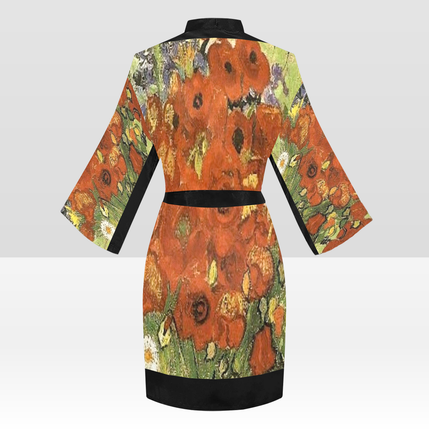 Vintage Floral Kimono Robe, Black or White Trim, Sizes XS to 2XL, Design 56