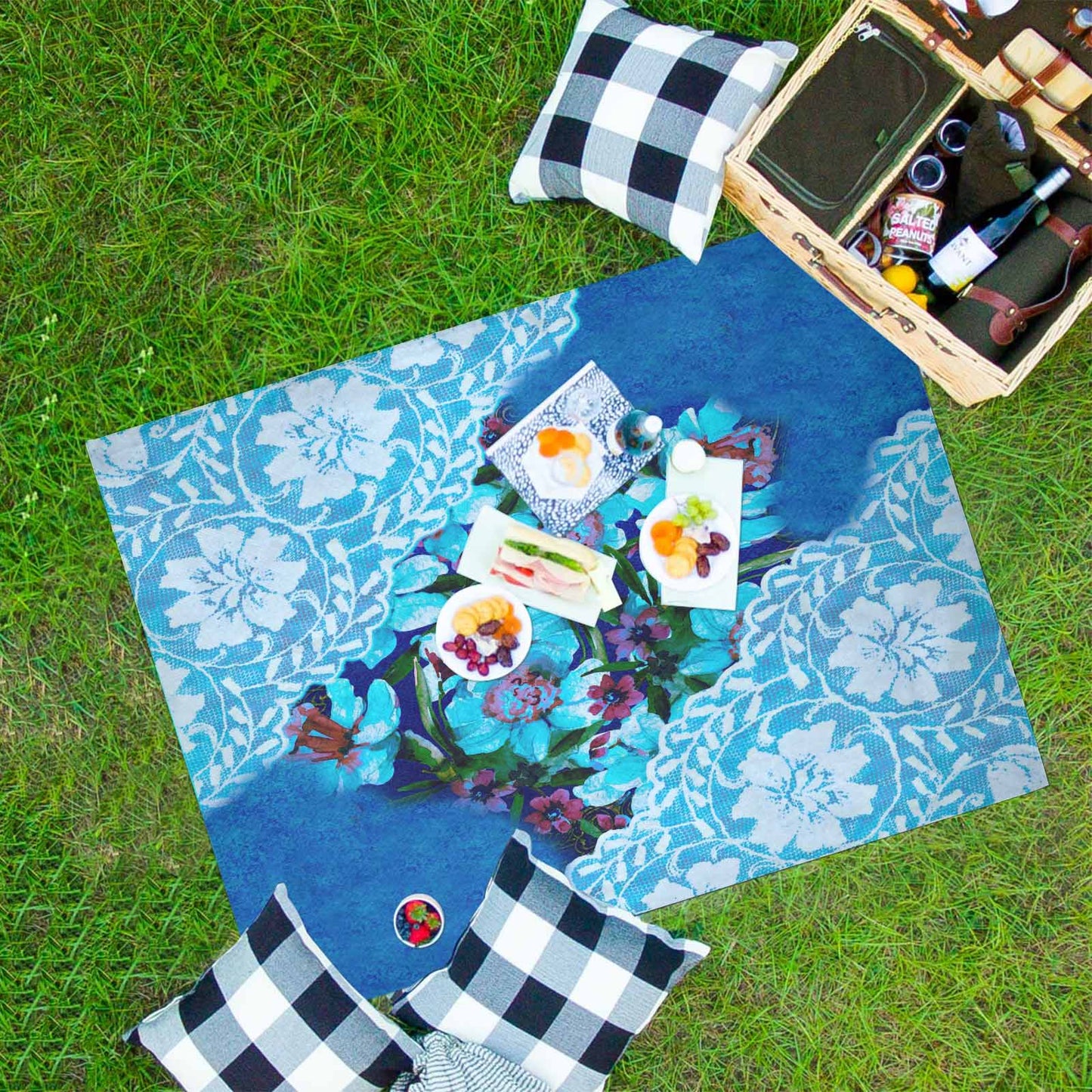 Victorian lace print waterproof picnic mat, 69 x 55in, design 49