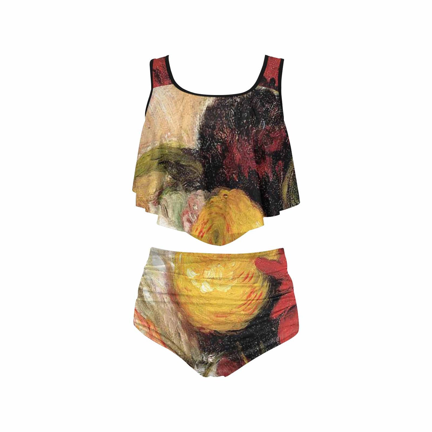 Vintage floral high waisted flounce top bikini, swim wear, Design 25