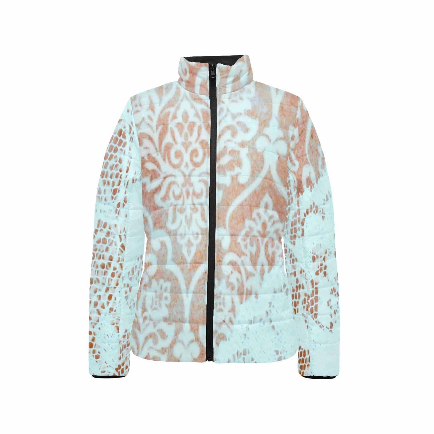 Victorian Lace print womens padded quilted jacket, design 23