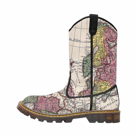 Antique Map design mens western lumber boots, Design 43