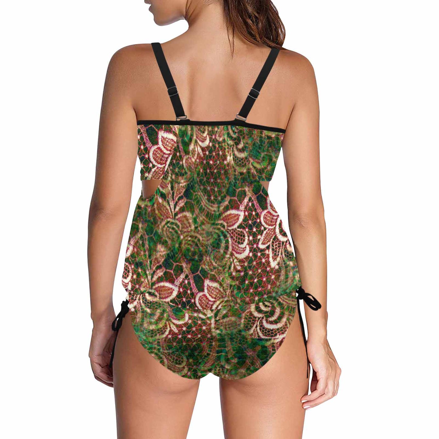 Tankini cover belly swim wear, Printed Victorian lace design 34