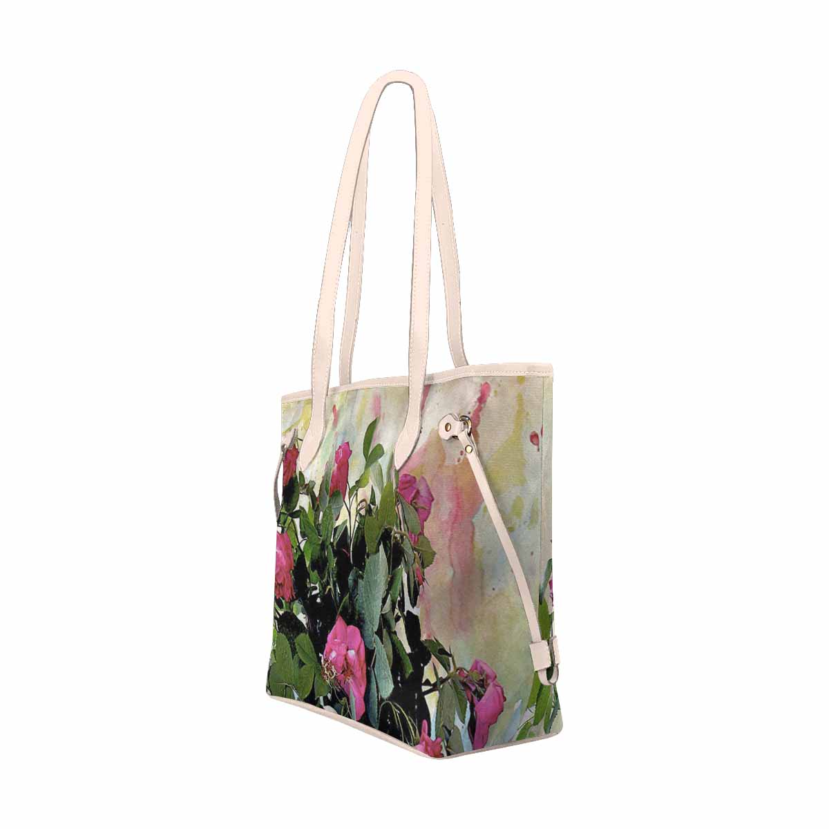 Vintage Floral Handbag, Classic Handbag, Mod 1695361 Design 22, BEIGE/TAN TRIM