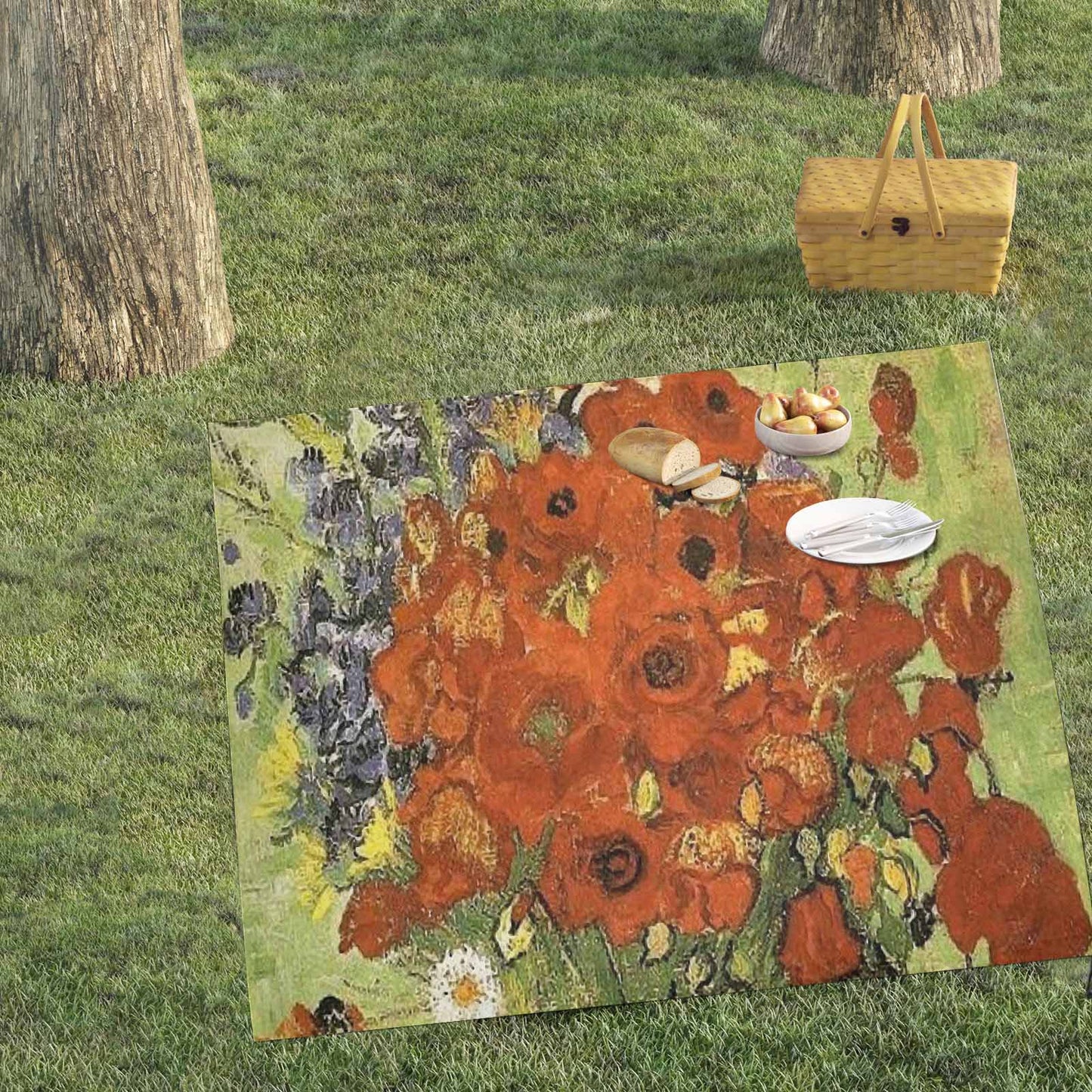 Vintage Floral waterproof picnic mat, 61 x 55in, Design 56
