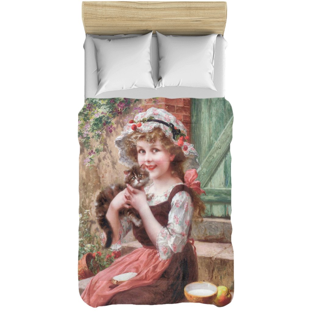 Victorian lady design comforter, twin, twin XL, queen or king, The Little Kittens