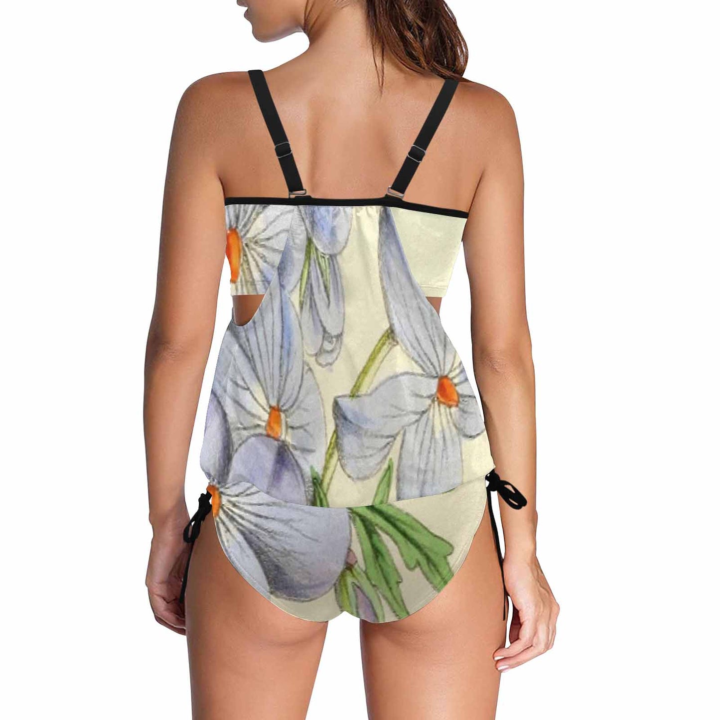 Vintage floral,cover belly tankini beach wear, swim wear, Design 13