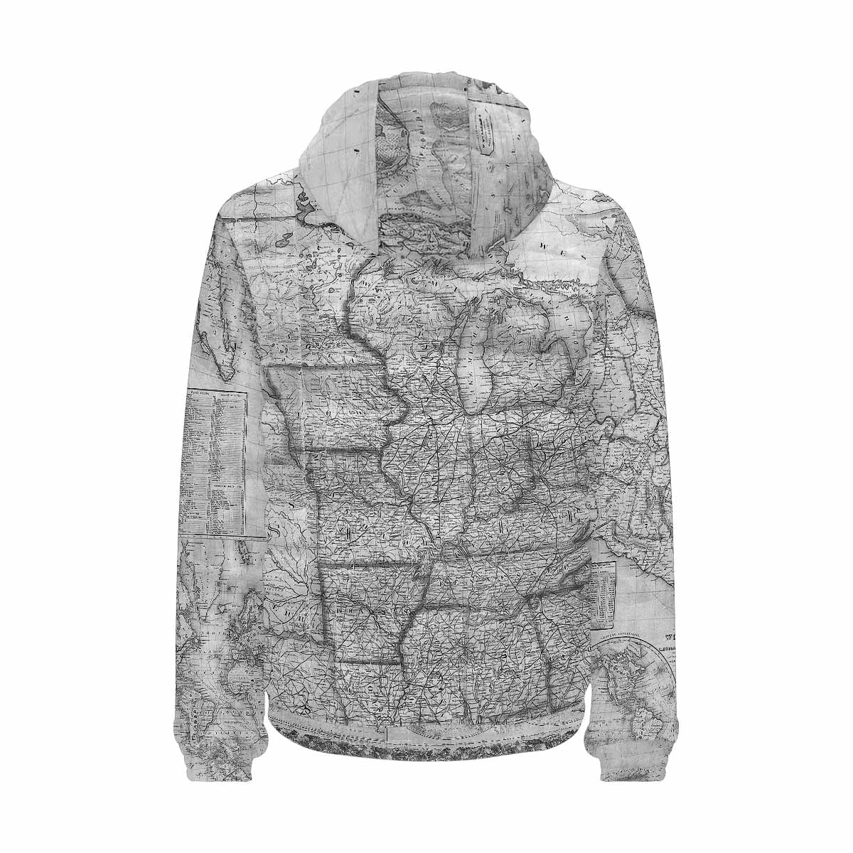 Antique Map design, mens lightweight, warm, quilted hooded bomber jacket, design, 26