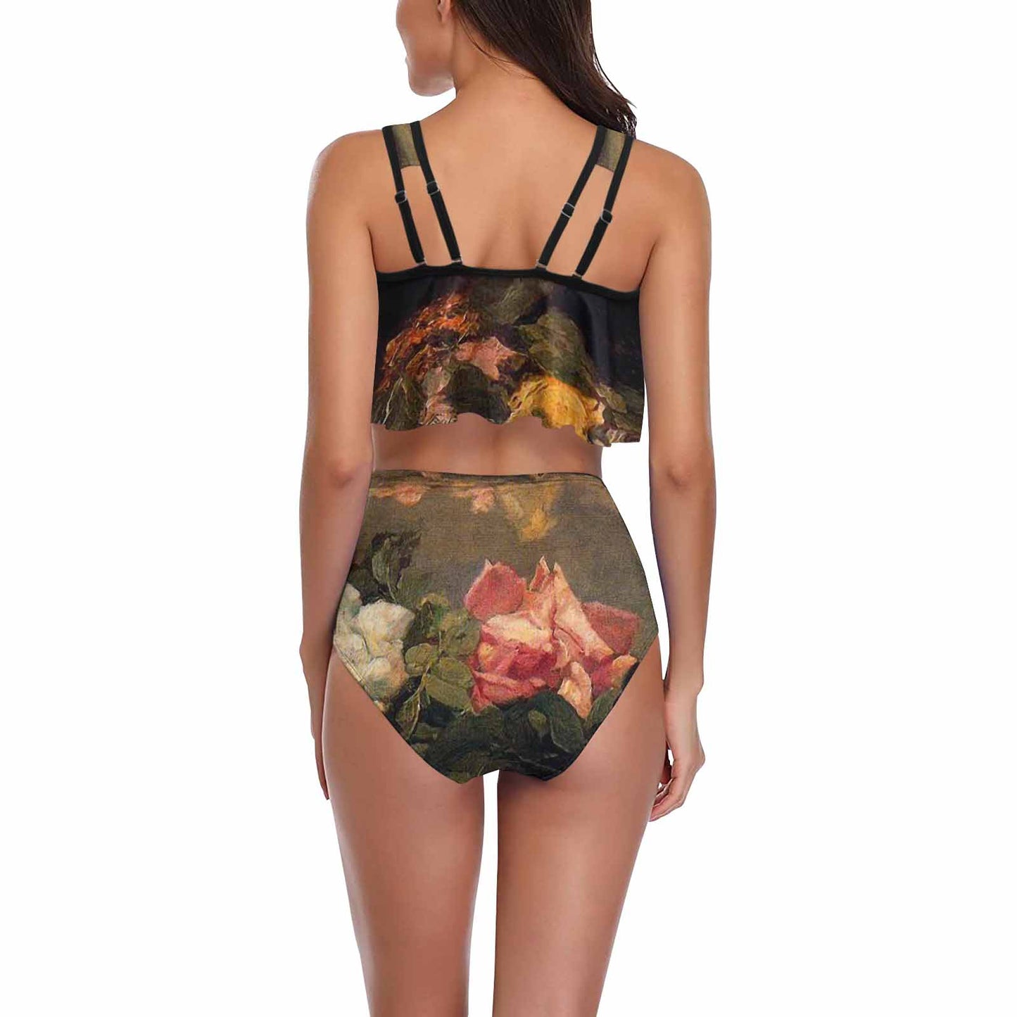 Vintage floral high waisted flounce top bikini, swim wear, Design 37