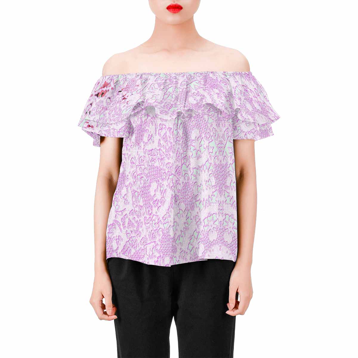 Victorian Lace print Chiffon Blouse, design 09