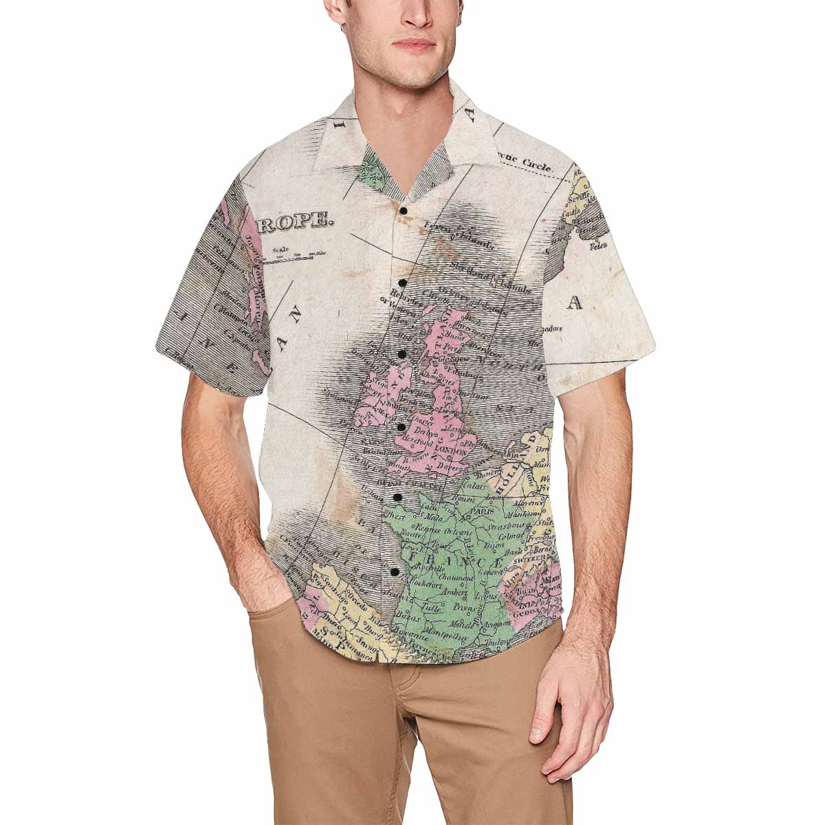 Antique Map design Hawaiian mens shirt, Design 9