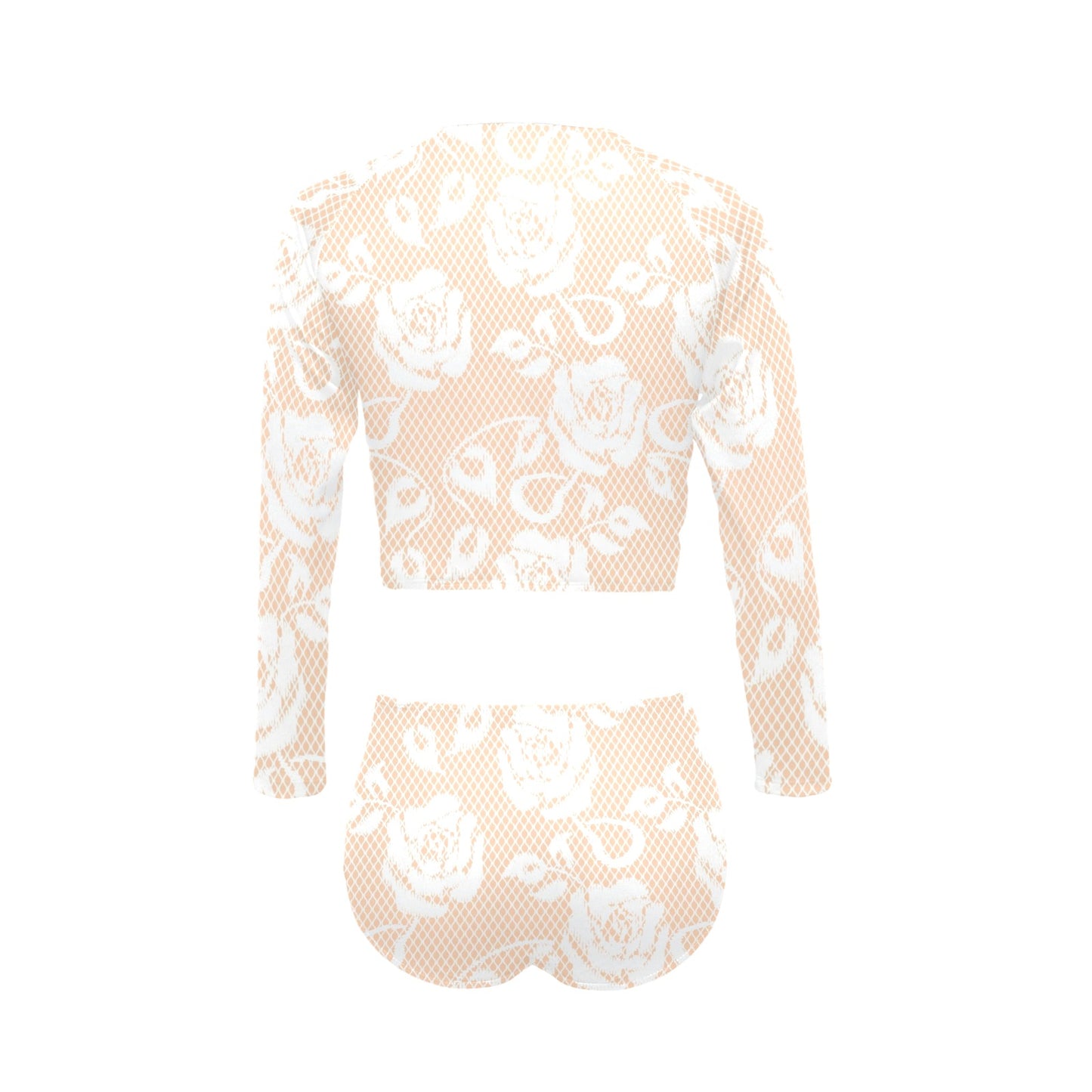 Victorian printed lace, long sleeve 2pc swimsuit, beachwear, design 16 Long Sleeve Bikini Set (Model S27)