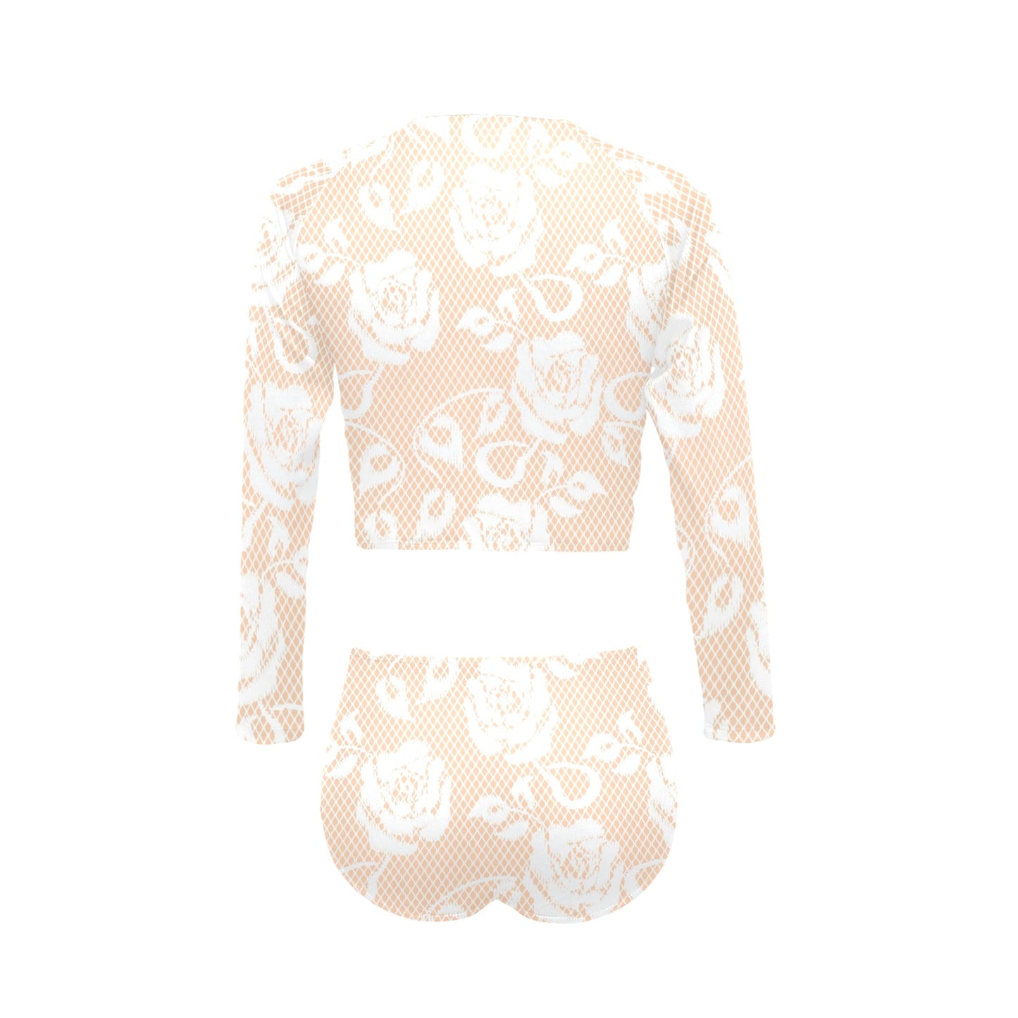 Victorian printed lace, long sleeve 2pc swimsuit, beachwear, design 16 Long Sleeve Bikini Set (Model S27)
