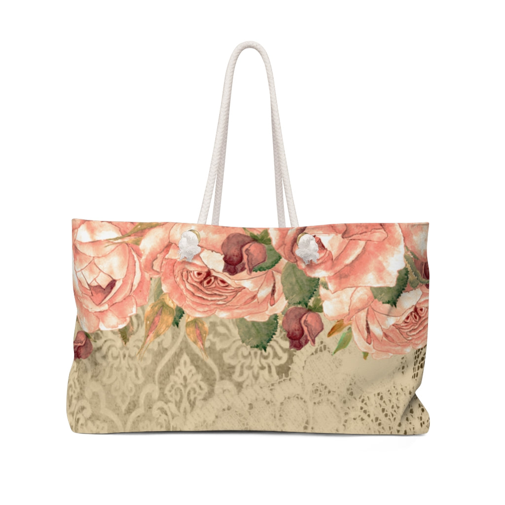 Victorian lace print weekender bag, large, design 25