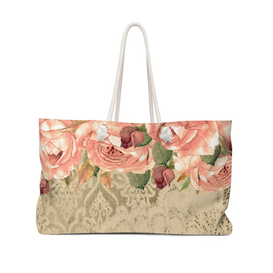 Victorian lace print weekender bag, large, design 25