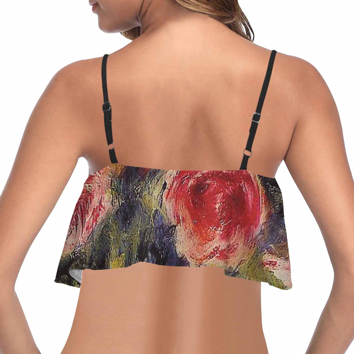 Vintage floral flounce bikini top, Design 26