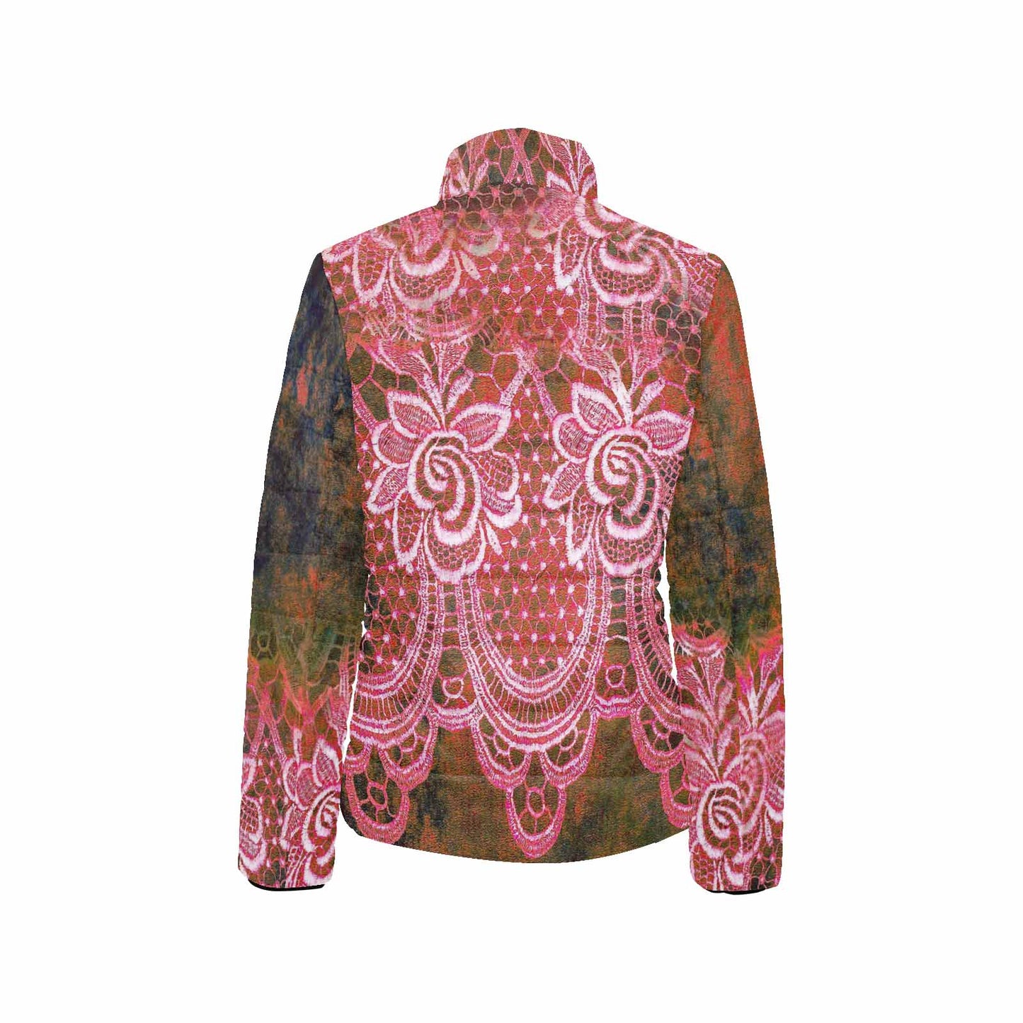 Victorian Lace print womens padded quilted jacket, design 32