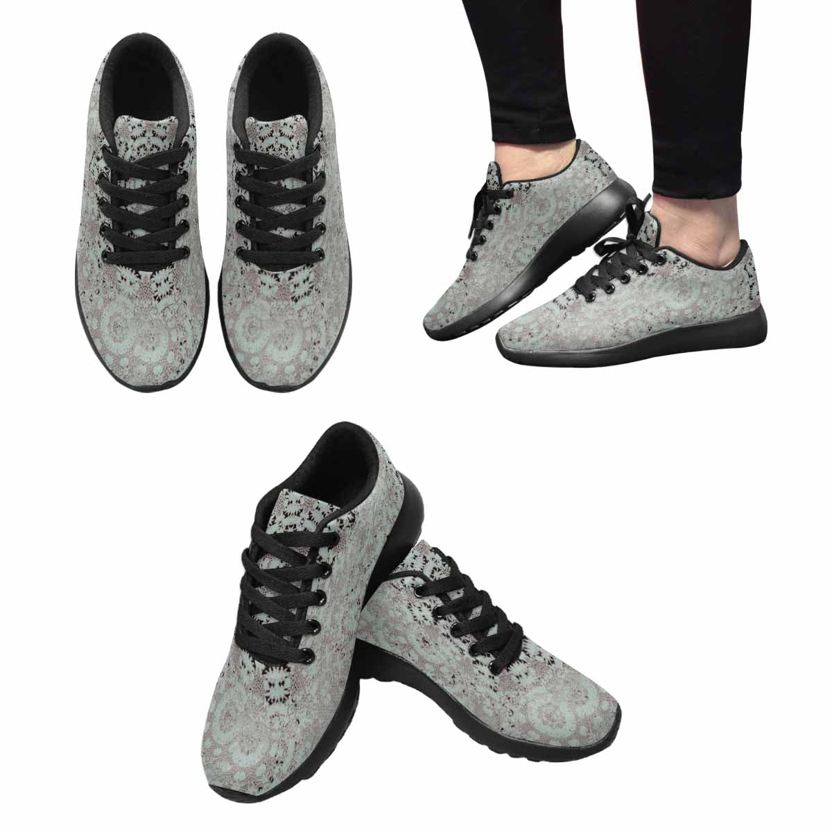 Victorian lace print, womens cute casual or running sneakers, design 51