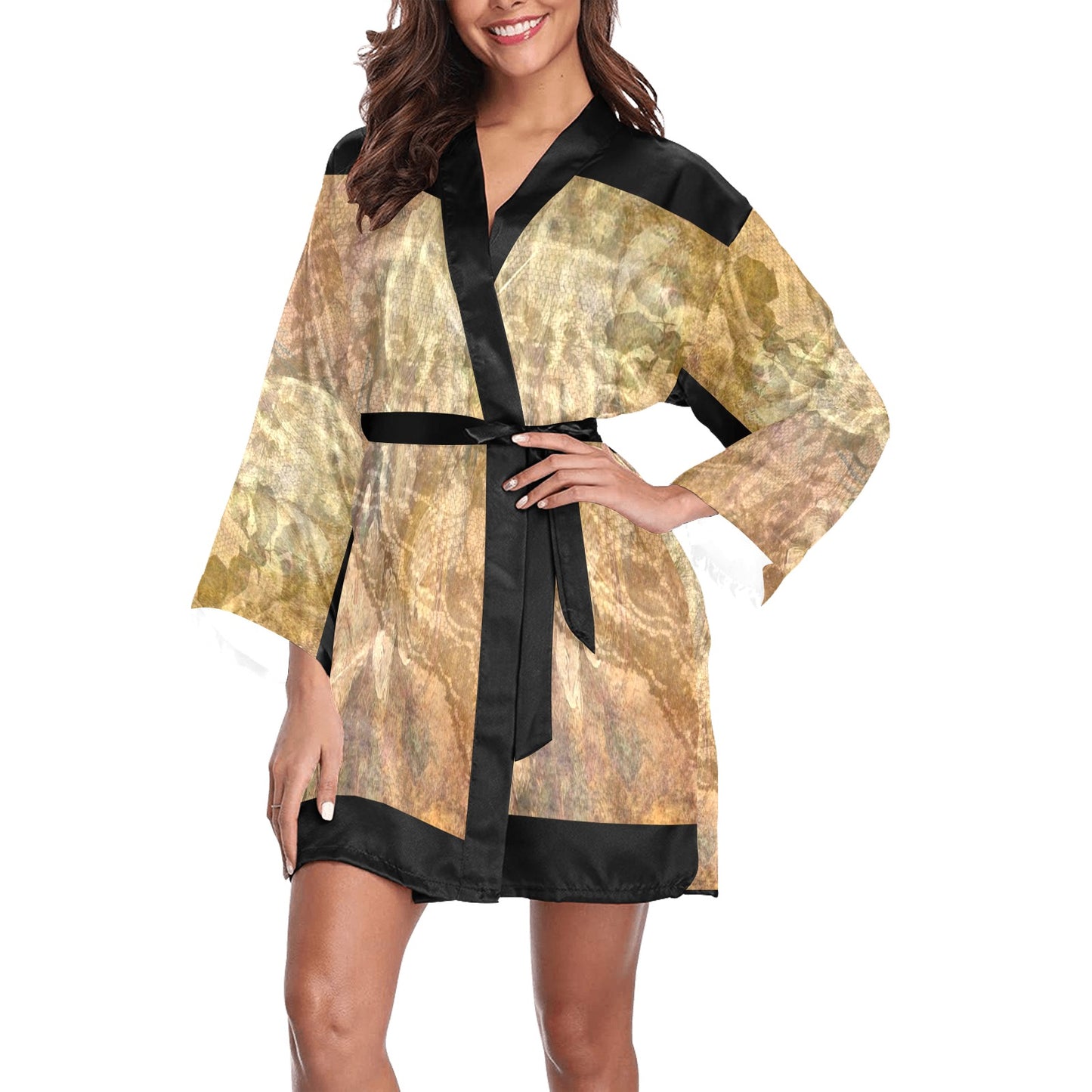 Vintage Floral Kimono Robe, Black or White Trim, Sizes XS to 2XL, Design 17x