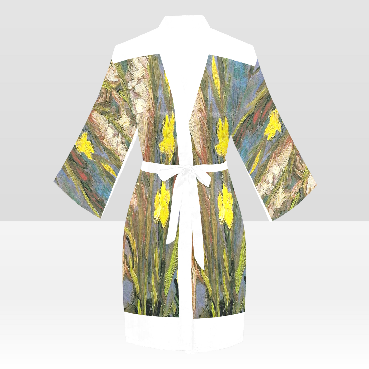 Vintage Floral Kimono Robe, Black or White Trim, Sizes XS to 2XL, Design 59