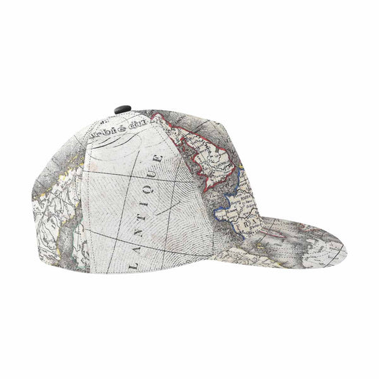 Antique Map design mens or womens deep snapback cap, trucker hat, Design 36