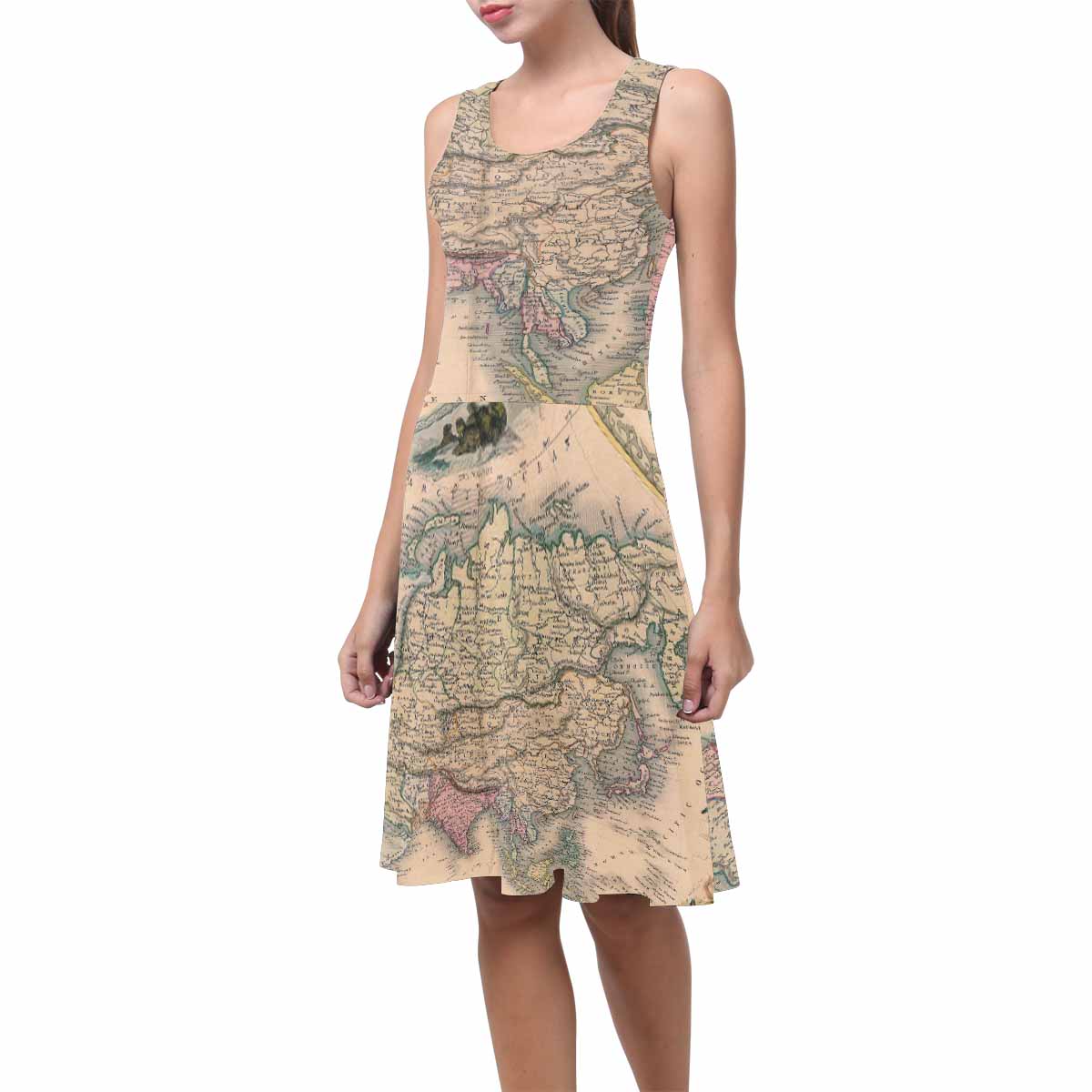 Antique Map casual summer dress, MODEL 09534, design 31