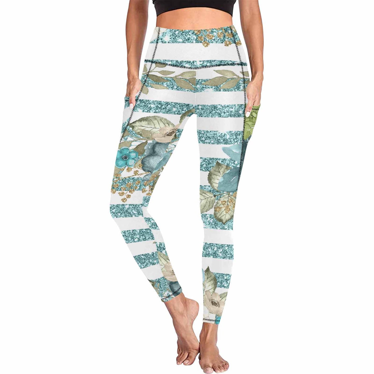 Floral 2, active wear leggings, outside surge, design 51