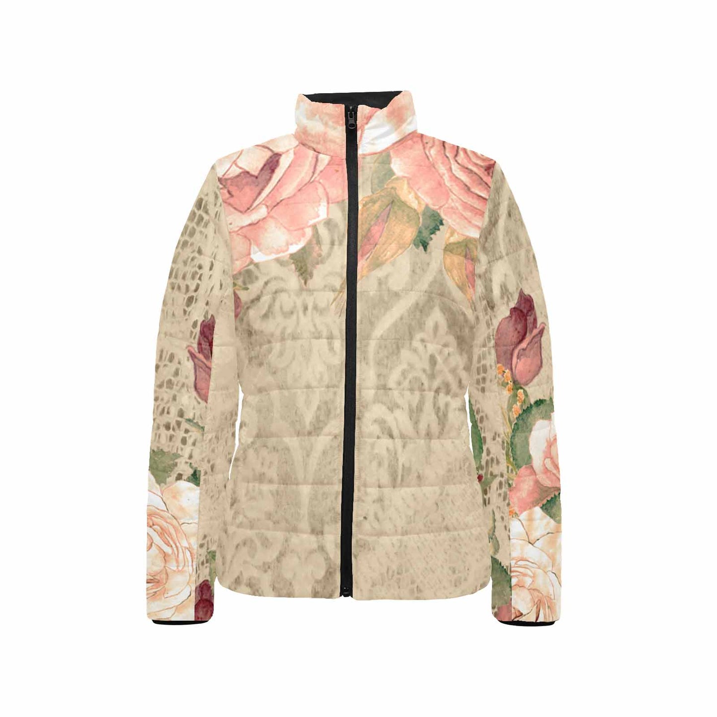 Victorian Lace print womens padded quilted jacket, design 25