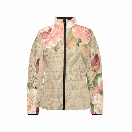Victorian Lace print womens padded quilted jacket, design 25