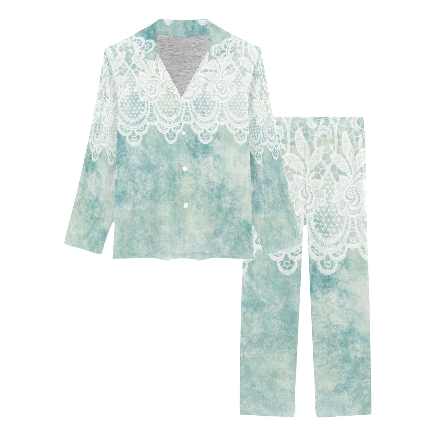 Victorian printed lace pajama set, design 41 Women's Long Pajama Set (Sets 02)