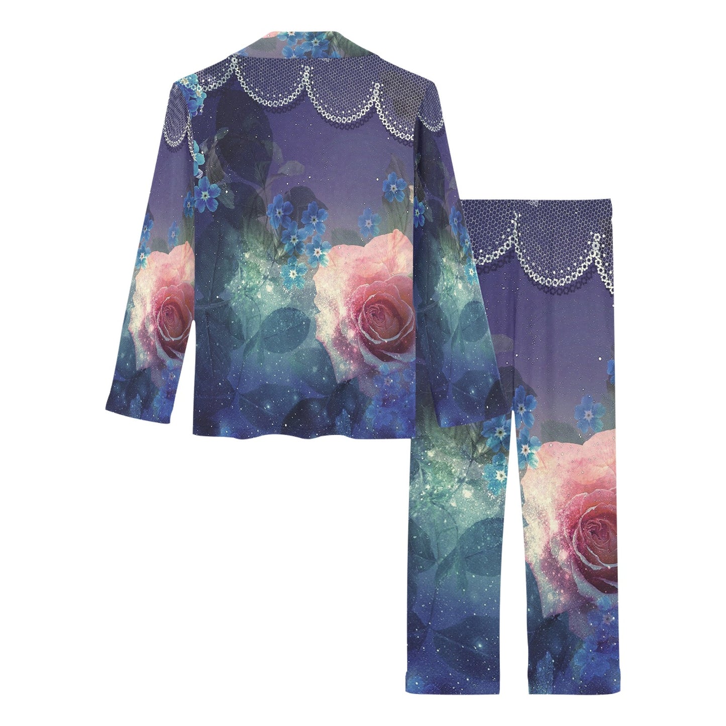 Victorian printed lace pajama set, design 02 Women's Long Pajama Set (Sets 02)