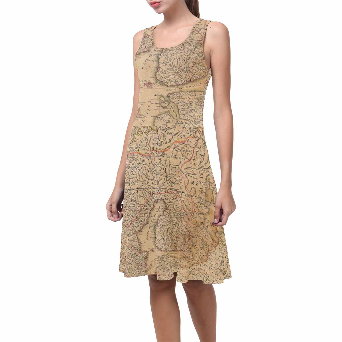 Antique Map casual summer dress, MODEL 09534, design 37