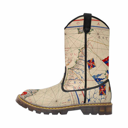 Antique Map design womens western lumber boots, Design 45