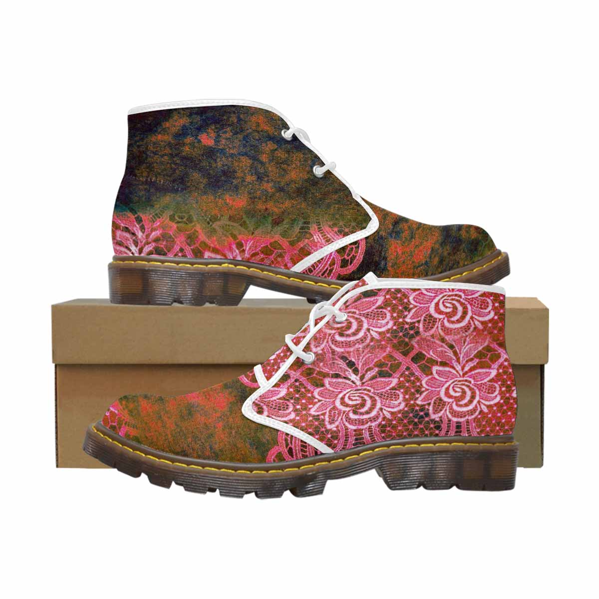 Lace Print, Cute comfy womens Chukka boots, design 32
