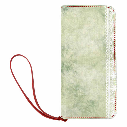 Victorian lace print womens wallet, clutch purse, red trim, design 42