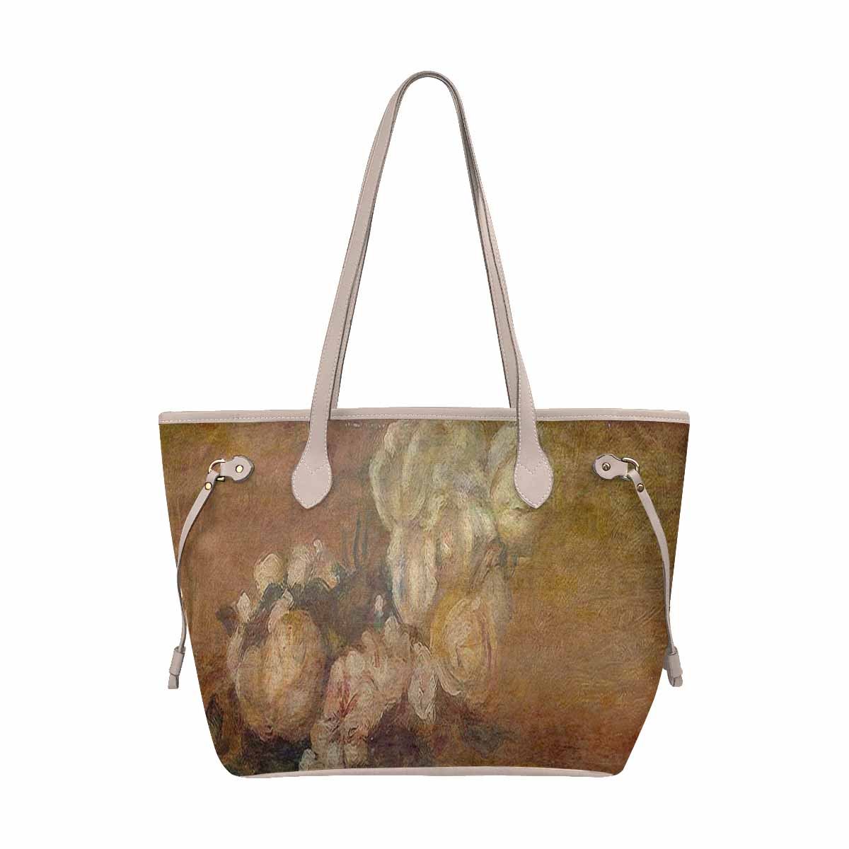 Vintage Floral Handbag, Classic Handbag, Mod 1695361 Design 17, BEIGE/TAN TRIM