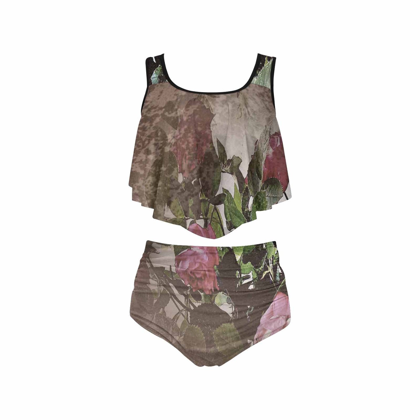 Vintage floral high waisted flounce top bikini, swim wear, Design 22x