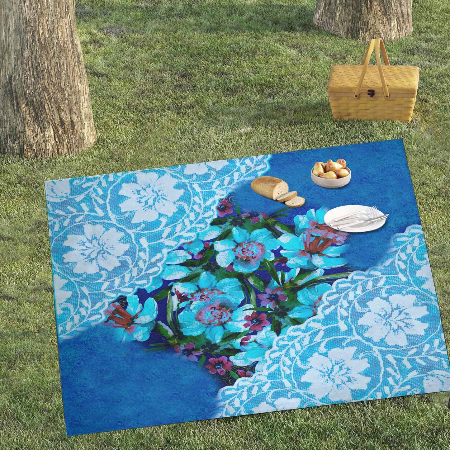 Victorian lace print waterproof picnic mat, 69 x 55in, design 49