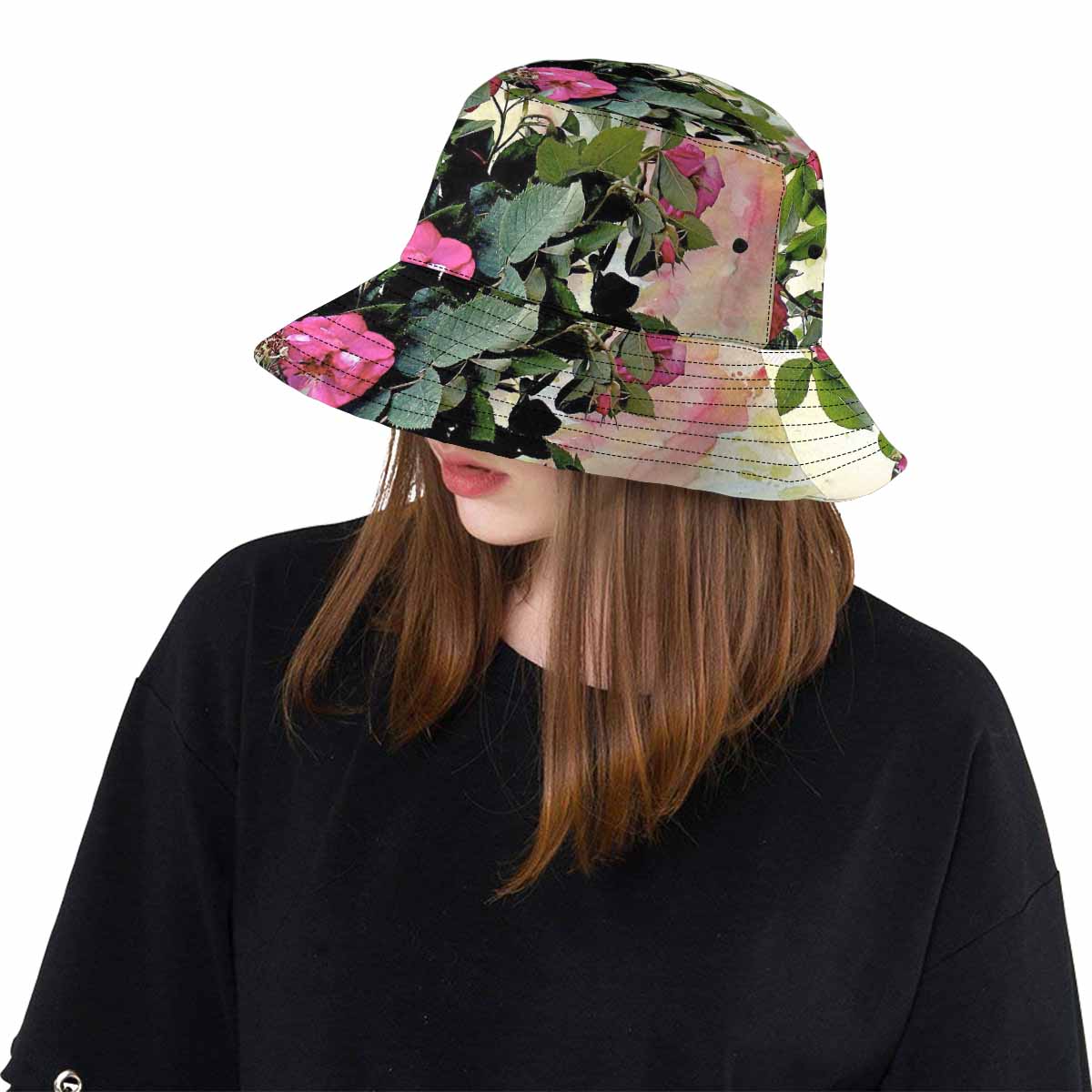 Vintage floral unisex bucket boonie Hat, outdoors hat, Design 22