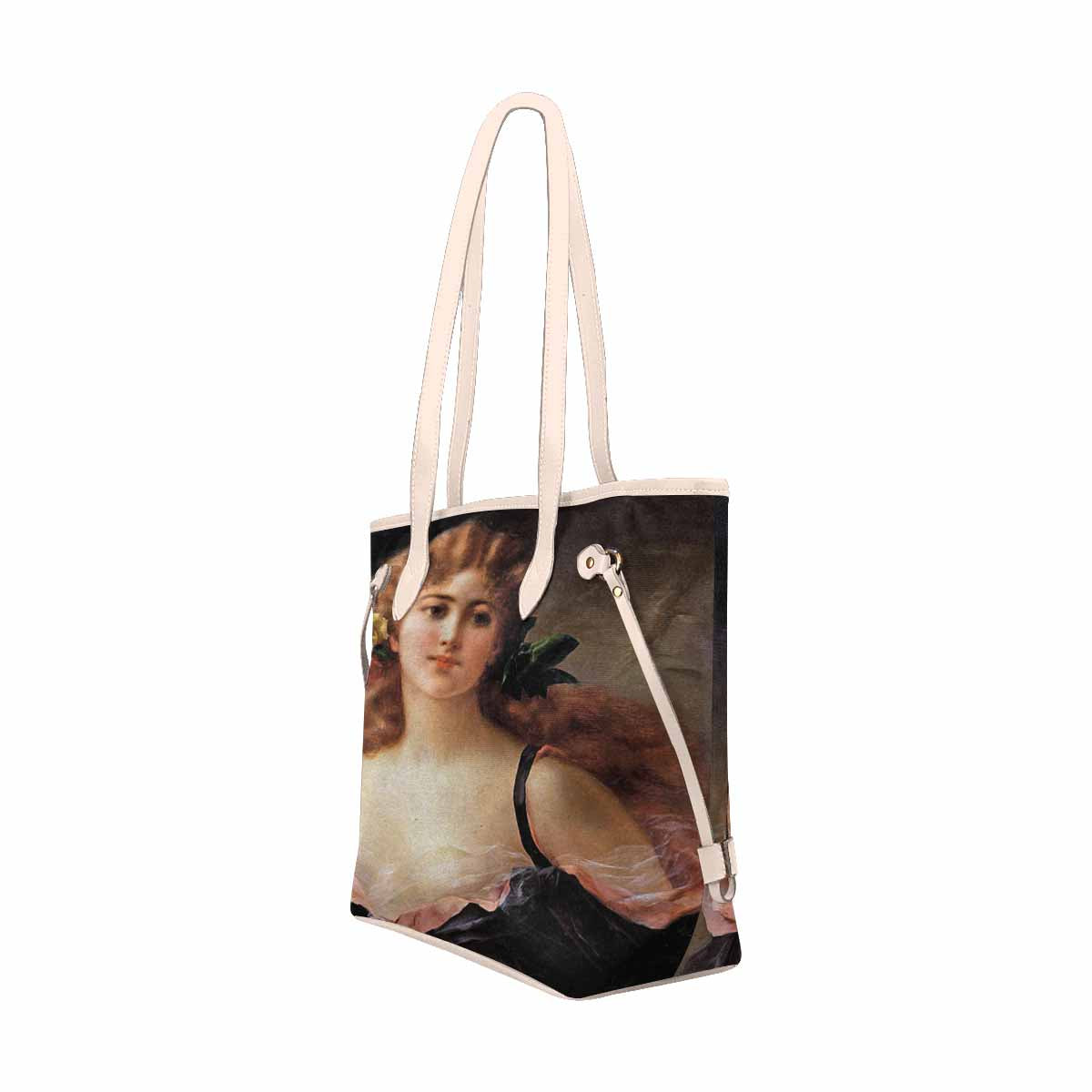 Victorian Lady Design Handbag, Model 1695361, Portrait Of A Young Girl, BEIGE/TAN TRIM