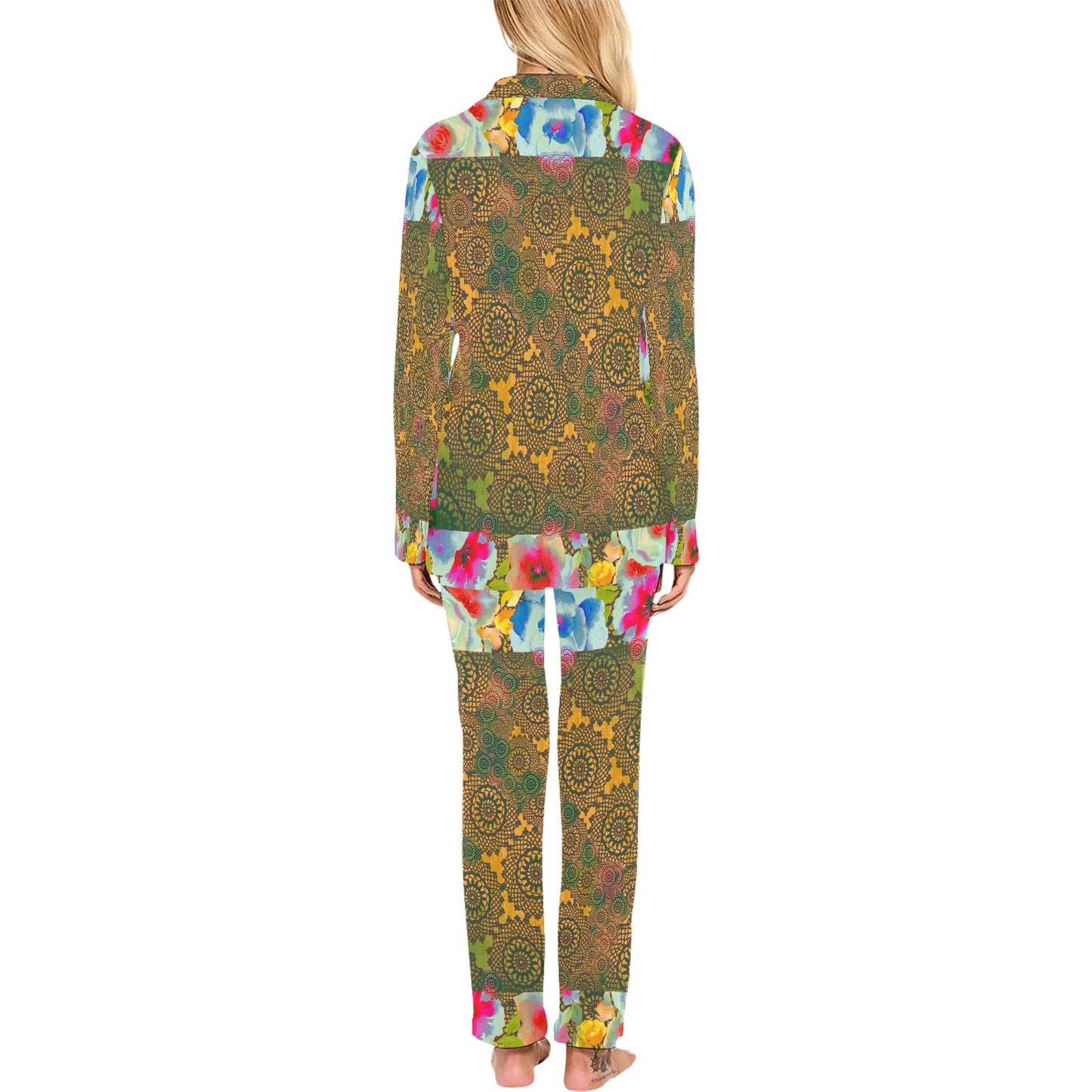 Victorian printed lace pajama set, design 15 Women's Long Pajama Set (Sets 02)