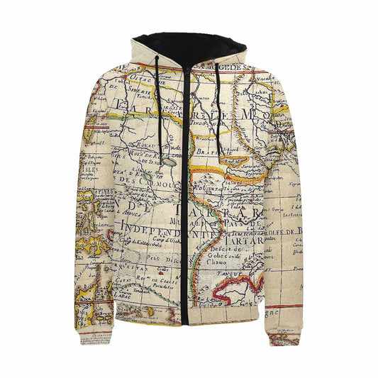 Antique Map design, mens lightweight, warm, quilted hooded bomber jacket, design, 10