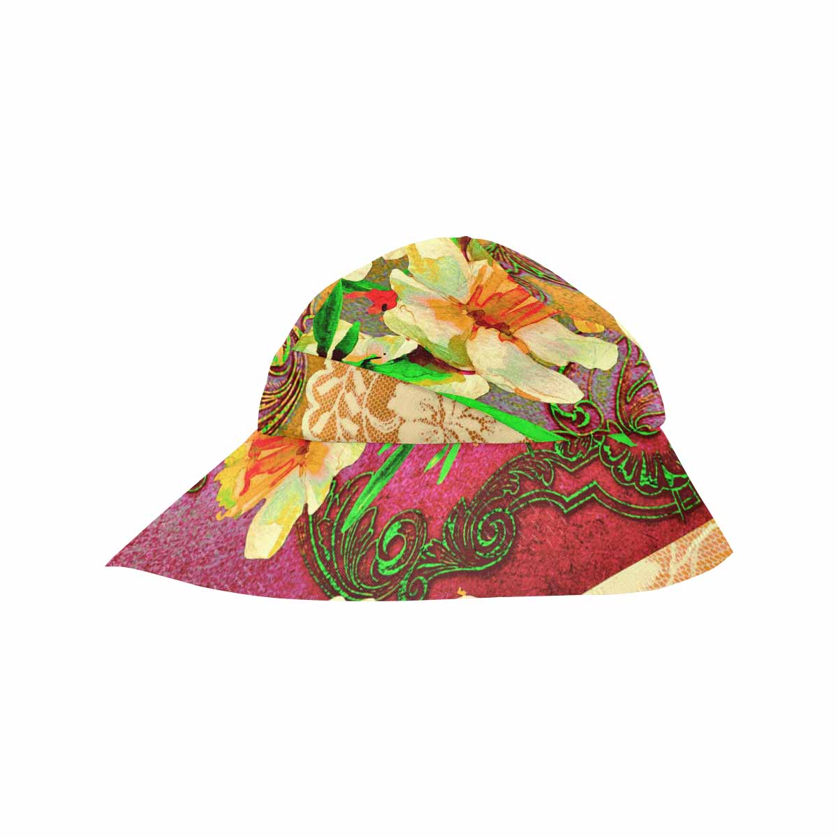 Victorian lace print, wide brim sunvisor Hat, outdoors hat, design 48