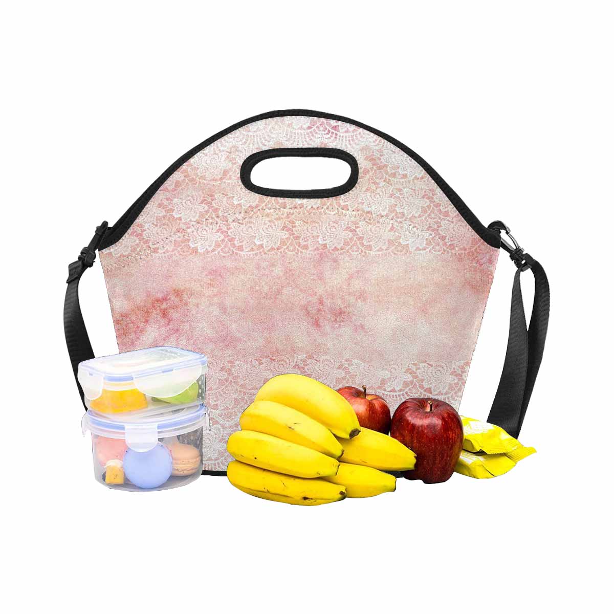 Victorian lace print insulated lunch bag, design 38