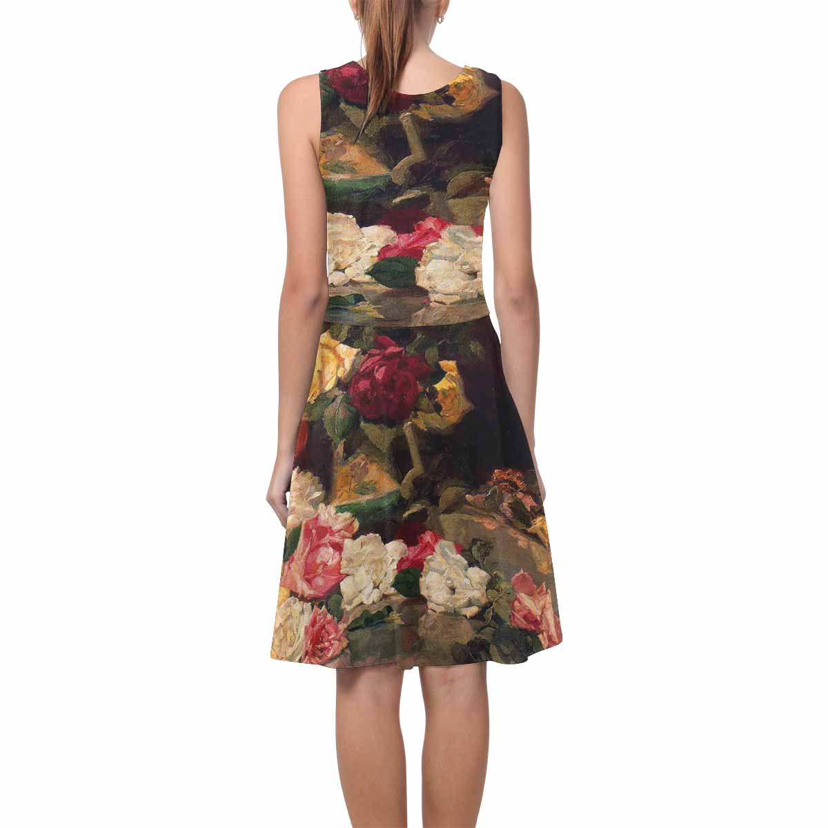 Vintage floral short summer flare dress,  XS to 3XL plus size, model D09534 Design 37